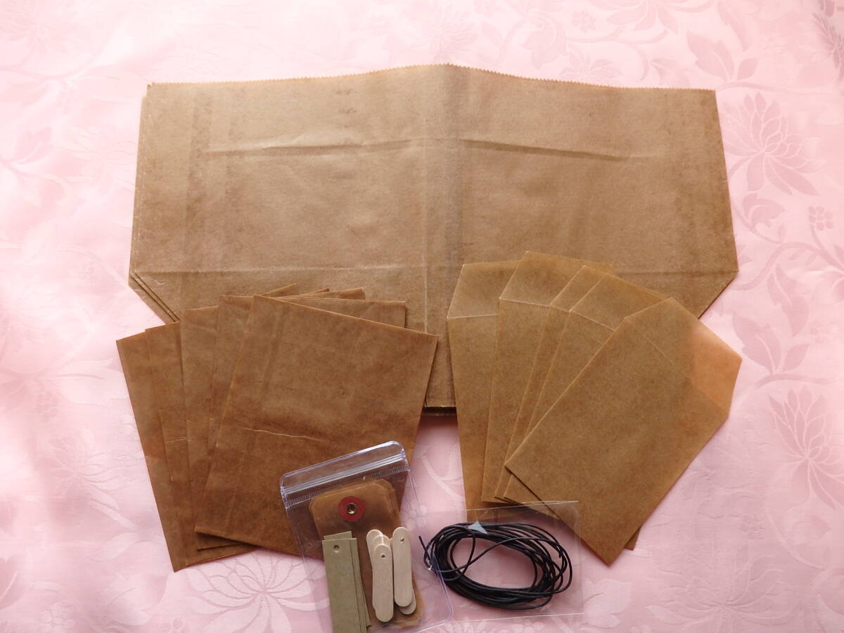 蝋引きラッピングセット♪５号亀底 ワックスペーパーバッグ／袋物／タグ／ワックスコード～