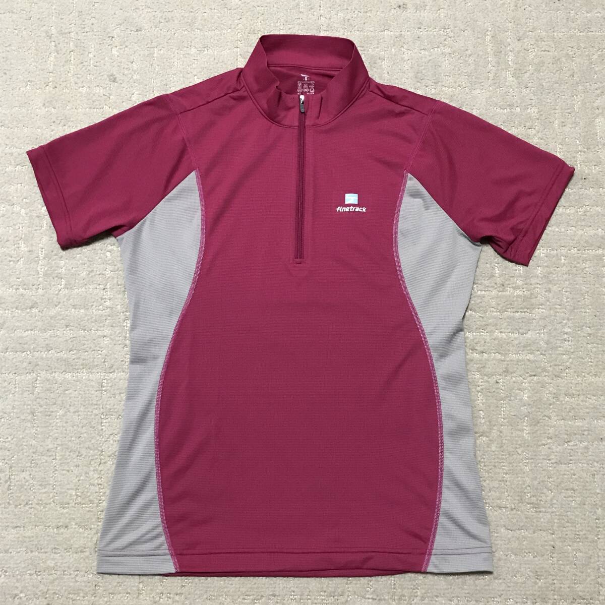 良好◆finetrack ハーフジップシャツ S レディース 女性 ファイントラック 半袖 ショートスリーブ ドライTシャツ 登山 トレッキング