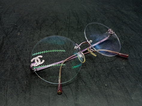 ▽【666】 シャネル メガネ 4070-B？/ CHANEL アイウェア Eyewear 眼鏡 イタリア製 リムレス ツーポイント ラウンドレンズ パープル