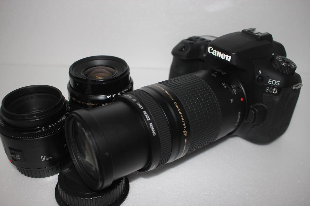 デジタル一眼 Canon EOS 90D 標準&望遠&単焦点トリプルレンズセット/EF 50㎜1:1.8 II/EF 35-80mm F4-5.6 USM/EF 75-300mm F4-5.6 II
