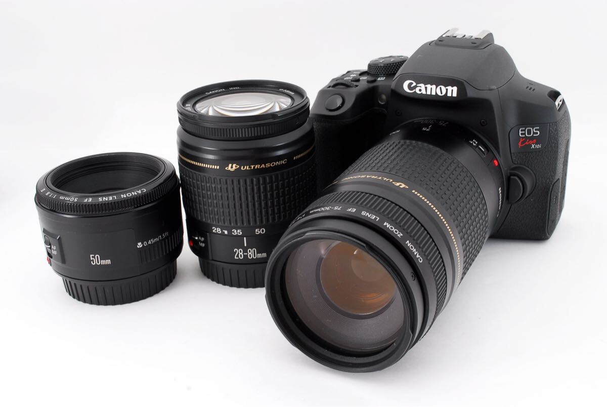 Canon EOS Kiss X10i標準&望遠&単焦点トリプルレンズセット/EF 50㎜1:1.8 II/EF 28-80㎜1:3.5-5.6 IV/EF 75-300㎜F4-5.6