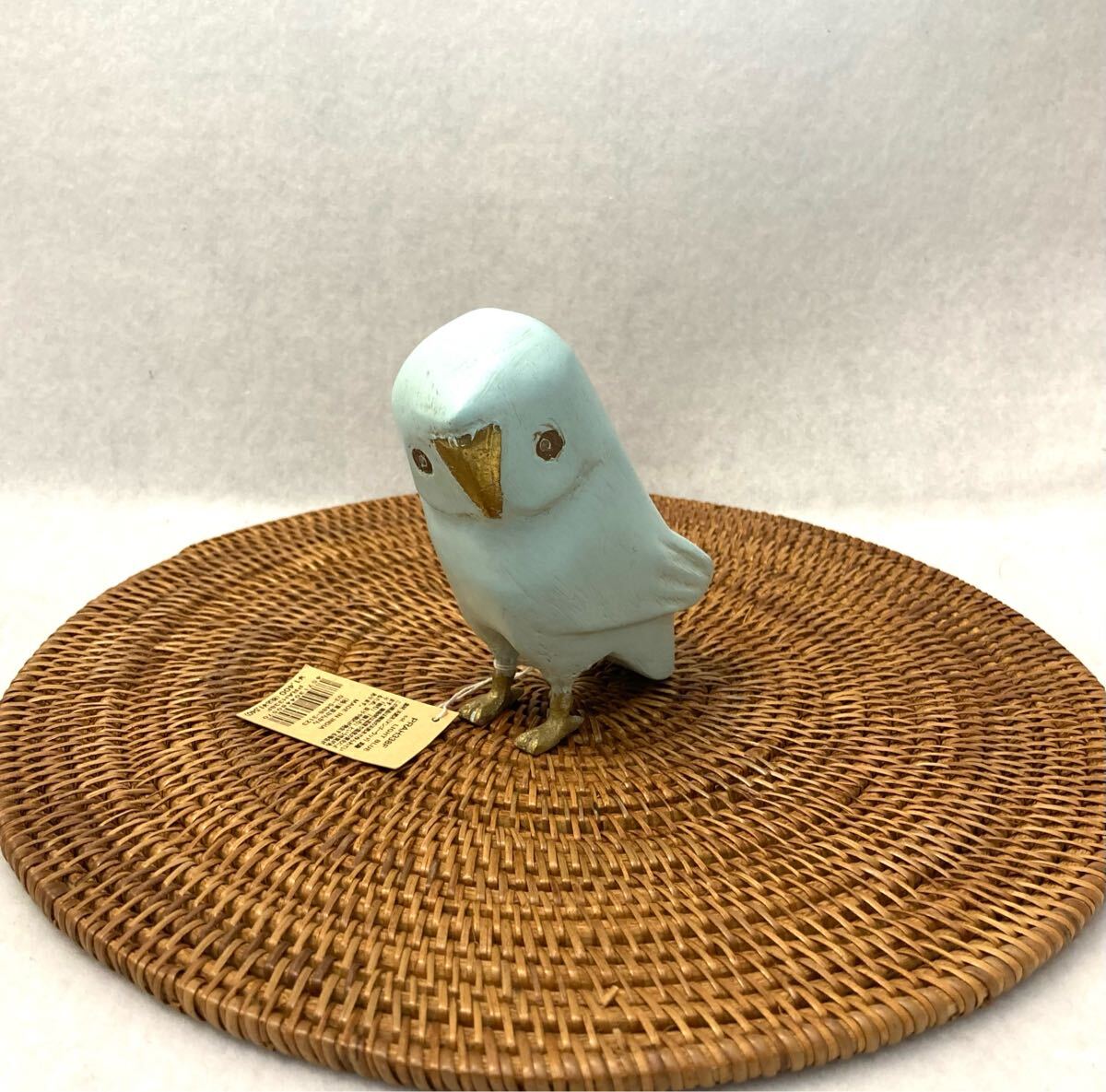 アジアン雑貨　東京かんかん　＊木彫りのフクロウ　ミントブルー＆ゴールド＊　エスニック・上品♪　送料〒４５０円　　ＣＨＡ－ＣＡ．