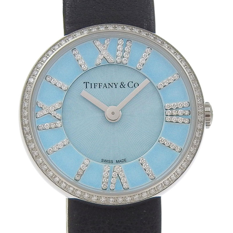 ティファニー TIFFANY & Co. アトラス2ハンド レディース クォーツ 腕時計 ダイヤ SS/革 ライトブルー文字盤 62867442 中古 新入荷 TI0351