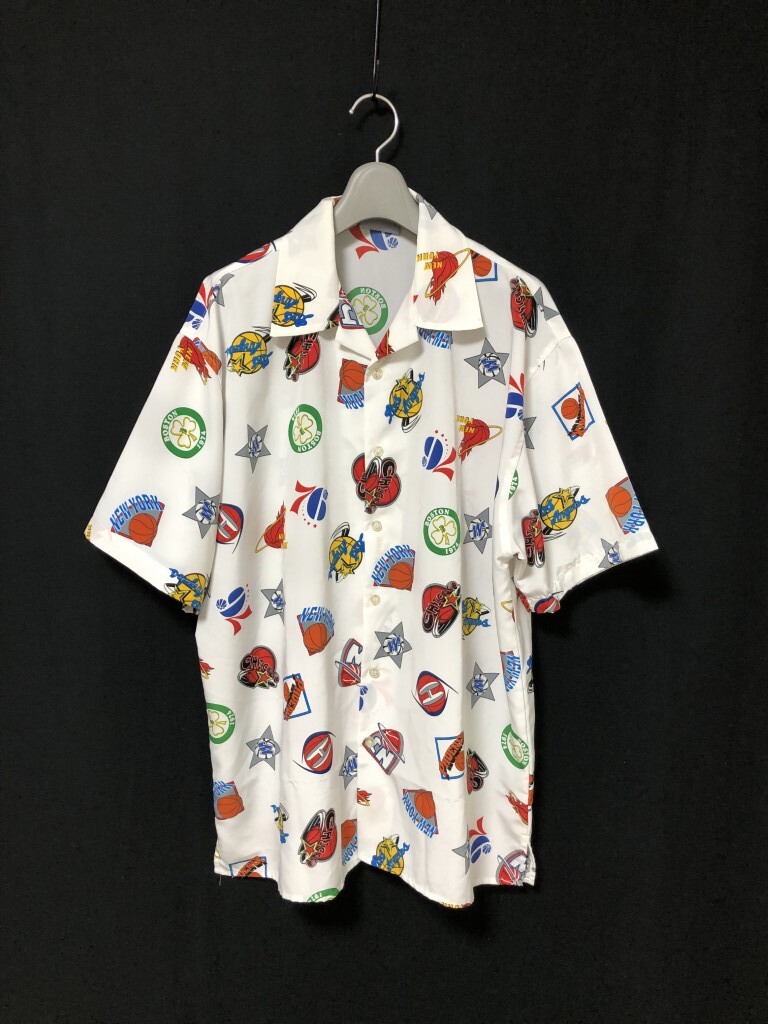 ◆HARDWOOD CLASSICS NBA 総柄　半袖オープンカラーシャツ 総柄 XL ホワイト