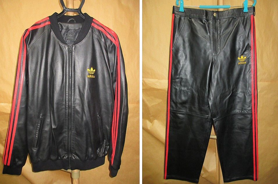 ADIDAS　アディダス　ラム　レザー　トラック　ジャケット　パンツ　セットアップ　上下　黒　赤　O 国内正規品