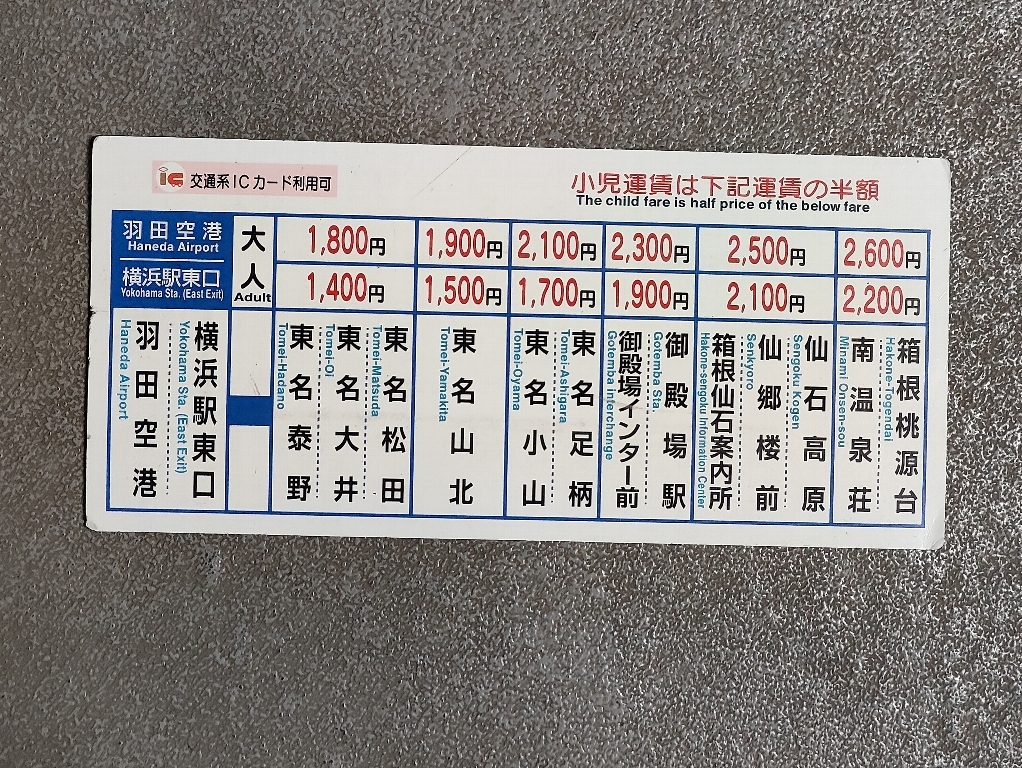 京急バス♪羽田空港・横浜～御殿場・箱根桃源台　運賃マグネット☆東名高速