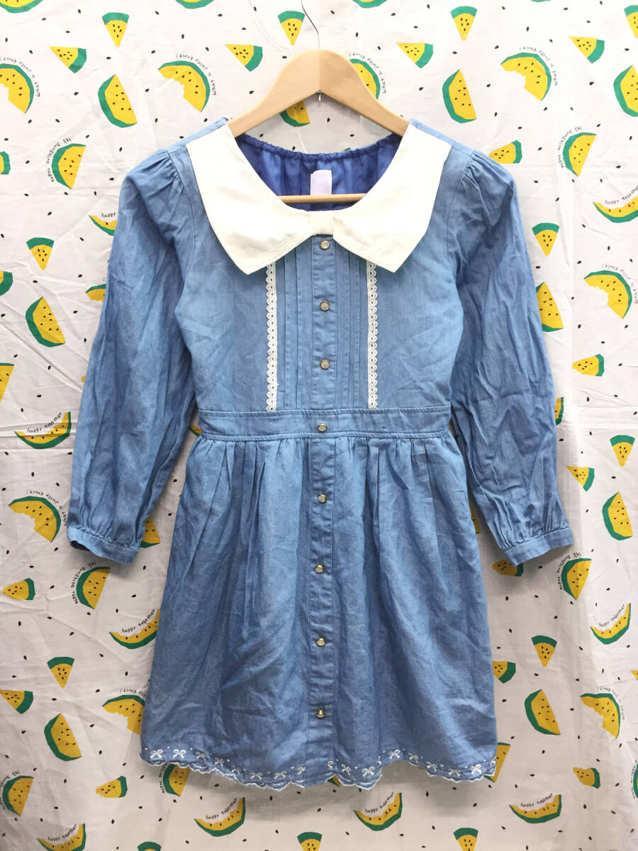 *。o♪【axes femmeアクシーズ ファム】子供用 リボンデザイン襟 長袖ワンピース*150（3L）