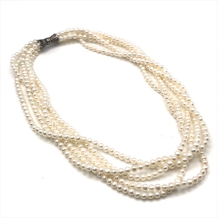 未使用 淡水パール 5連 ネックレス SV925 ベビーパール 3mm 照り良好 レディース ファッション アクセサリー 小物 ホワイト c96