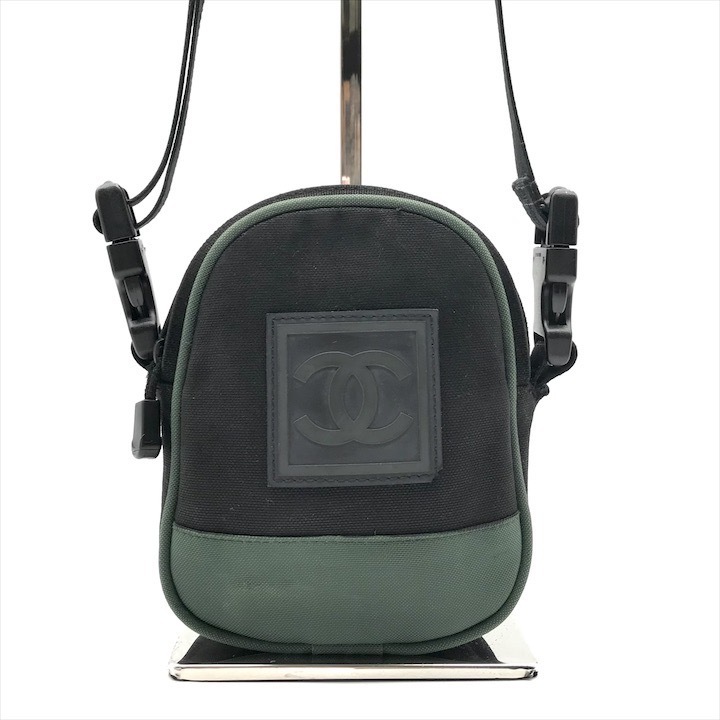 良品 CHANEL シャネル ココマーク スポーツライン ショルダー バッグ 2WAY ウエスト バッグ ナイロンキャンバス ブラック グリーン k5596