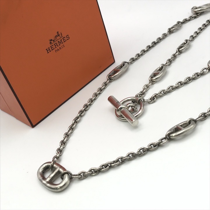 美品 HERMES エルメス シェーヌダンクル ファランドール ネックレス アクセサリー シルバー SV925 ユニセックス k5776