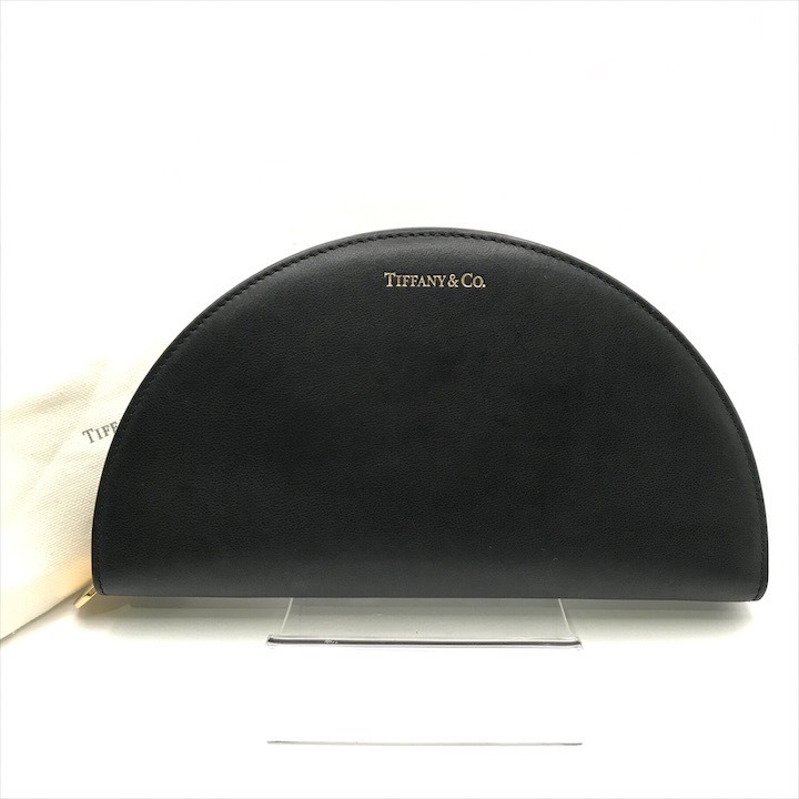 美品 Tiffany＆Co. ティファニー ハーフムーン レザー 長財布 財布 ウォレット クラッチ バッグ ブラック k5869
