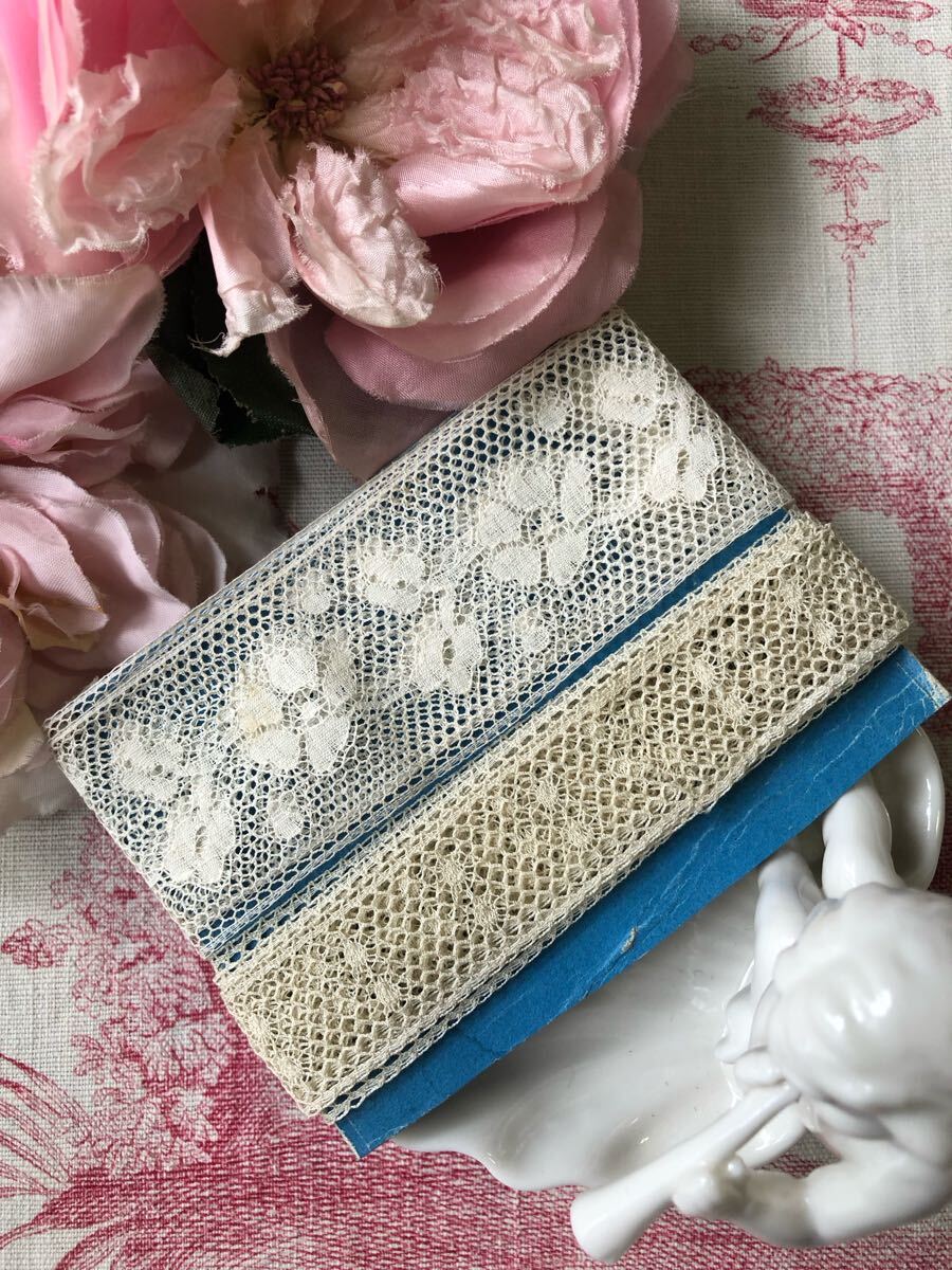 フランスアンティーク美しいチュール系レース2点セット！未使用　刺繍　1点限り　花柄　ドール　ハンドメイド　素材　ロマンティック 
