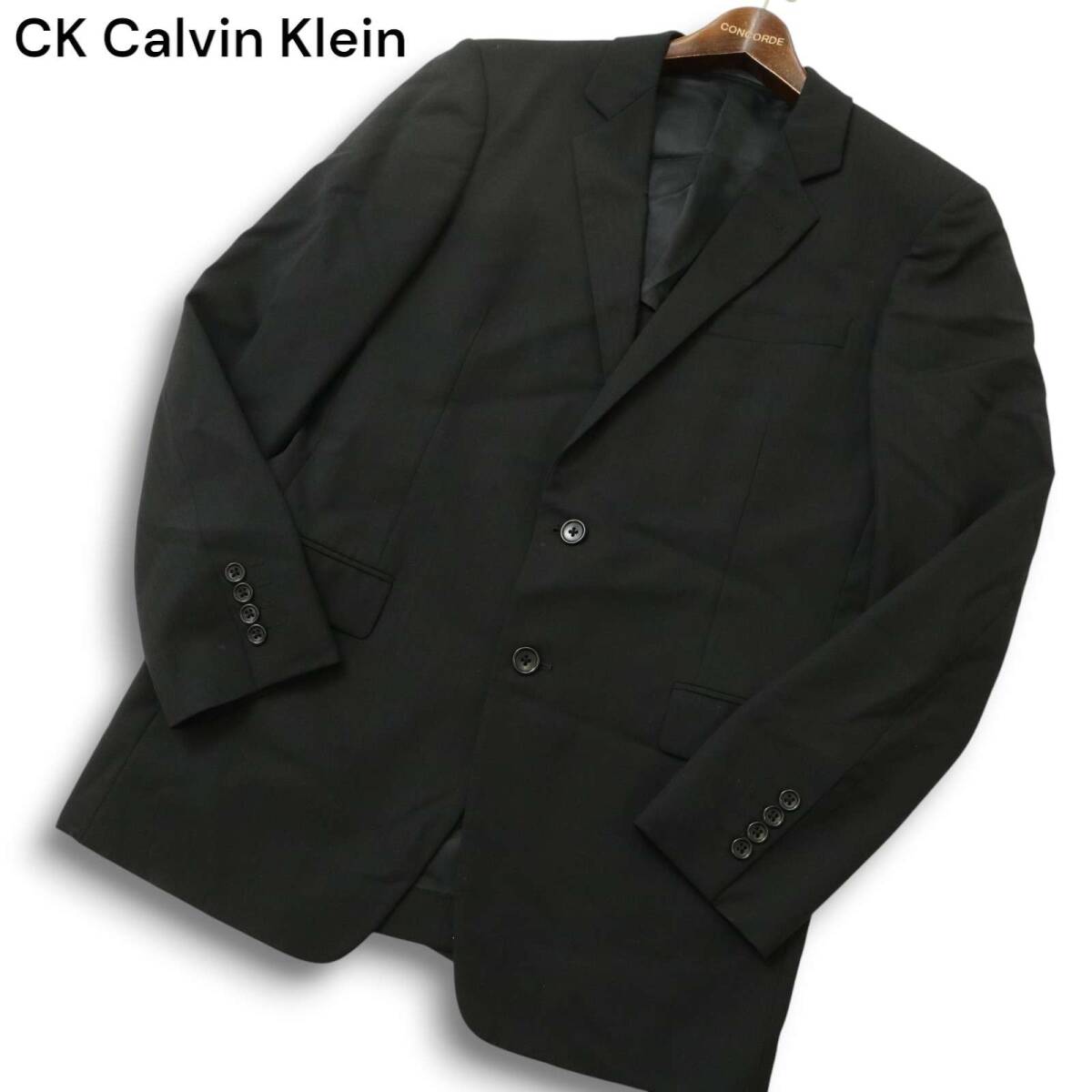 CK Calvin Klein カルバンクライン 通年 背抜き ウール★ ストライプ アンコン テーラード ジャケット Sz.38 メンズ 黒