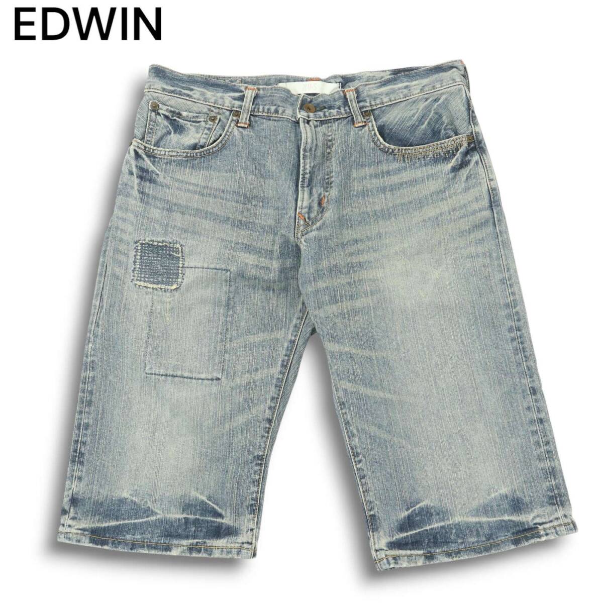 EDWIN エドウィン 春夏 4515 XV-S ダメージ&リペア加工★ デニム ショート パンツ ジーンズ Sz.34 メンズ 大きいサイズ