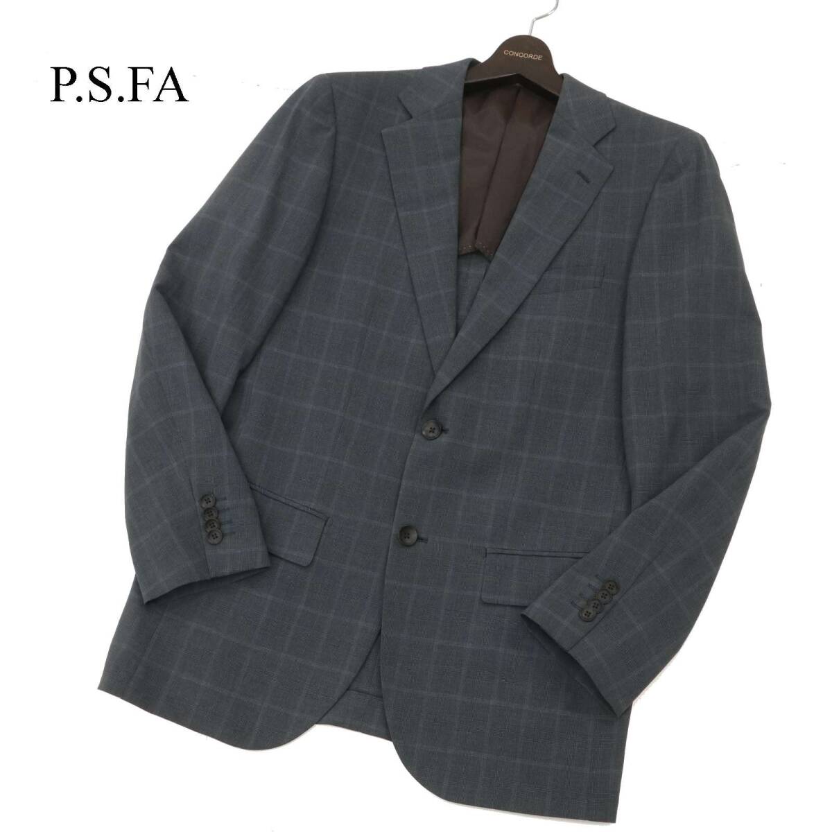 P.S.FA パーフェクトスーツファクトリー 通年 背抜き チェック柄★ 2B アンコン テーラード ジャケット Sz.94A6　メンズ 灰