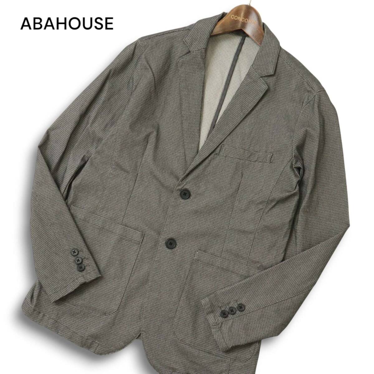 ABAHOUSE アバハウス 通年 ストレッチ★ 総柄 アンコン テーラード ジャケット Sz.44 メンズ 灰 グレー