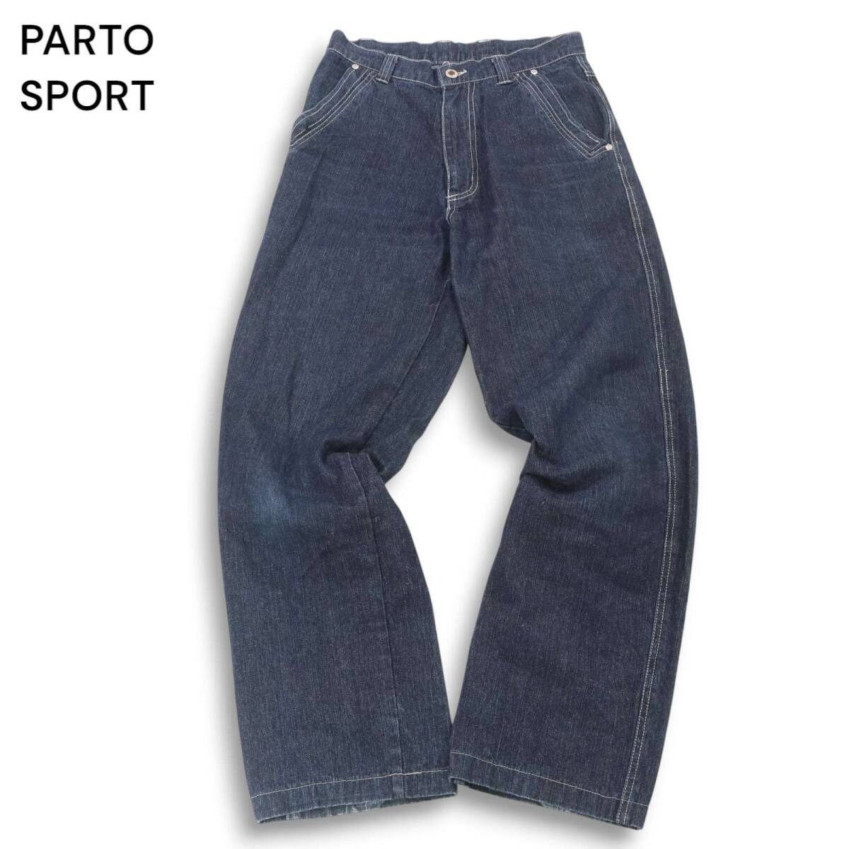 PARTO SPORT パルトスポーツ 通年 ロゴ エンブレム刺繍★ ストレート デニム パンツ ジーンズ Sz.73 メンズ