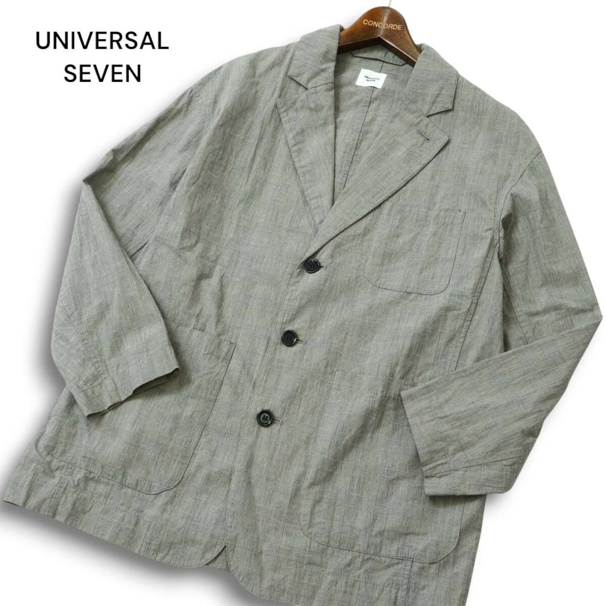 UNIVERSAL SEVEN ユニヴァーサルセブン 春夏 グレンチェック♪ タイプライター ジャケット Sz.F レディース 日本製