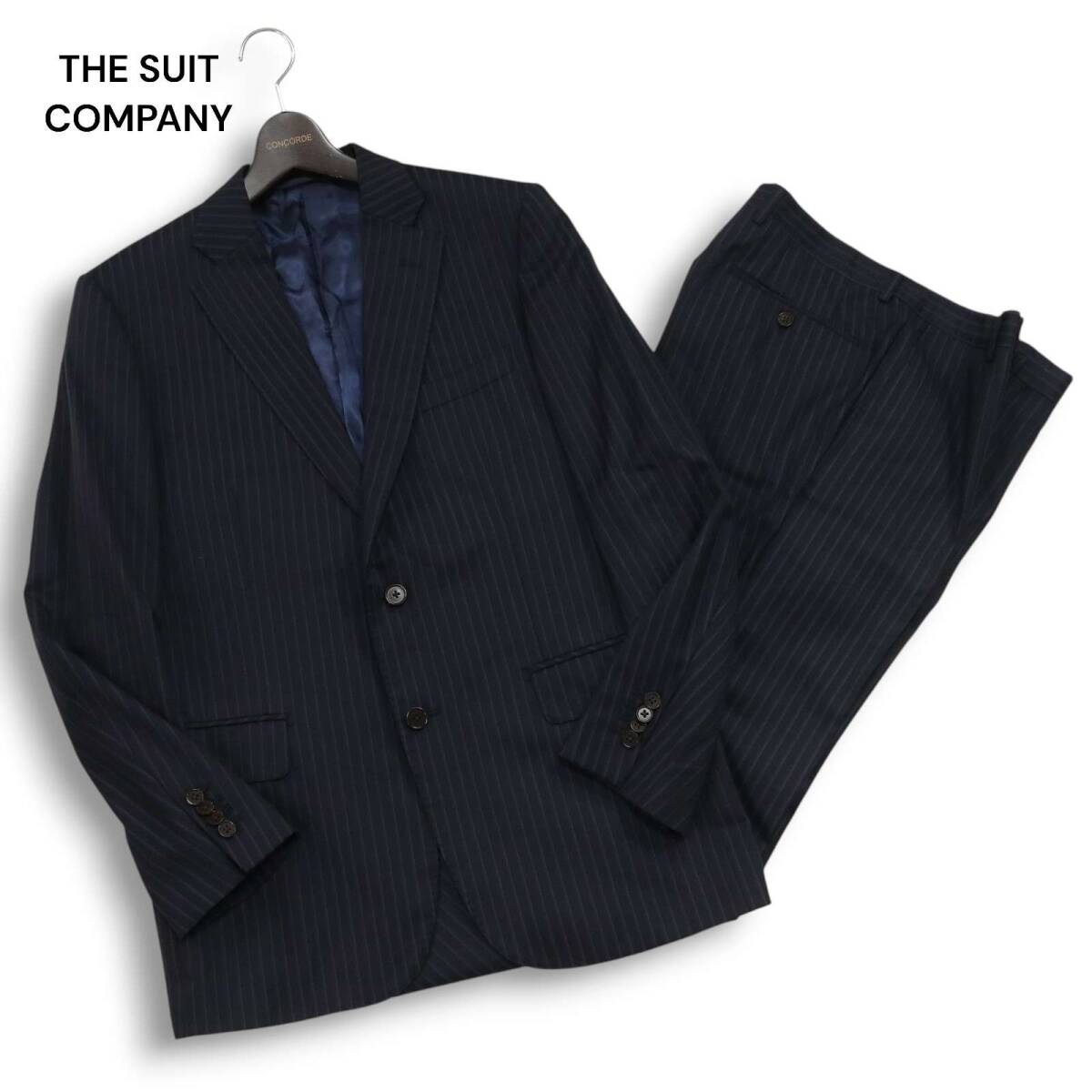 THE SUIT COMPANY スーツカンパニー 通年 総裏 Super120's★ ストライプ セットアップ スーツ Sz.175-6Drop　メンズ 紺