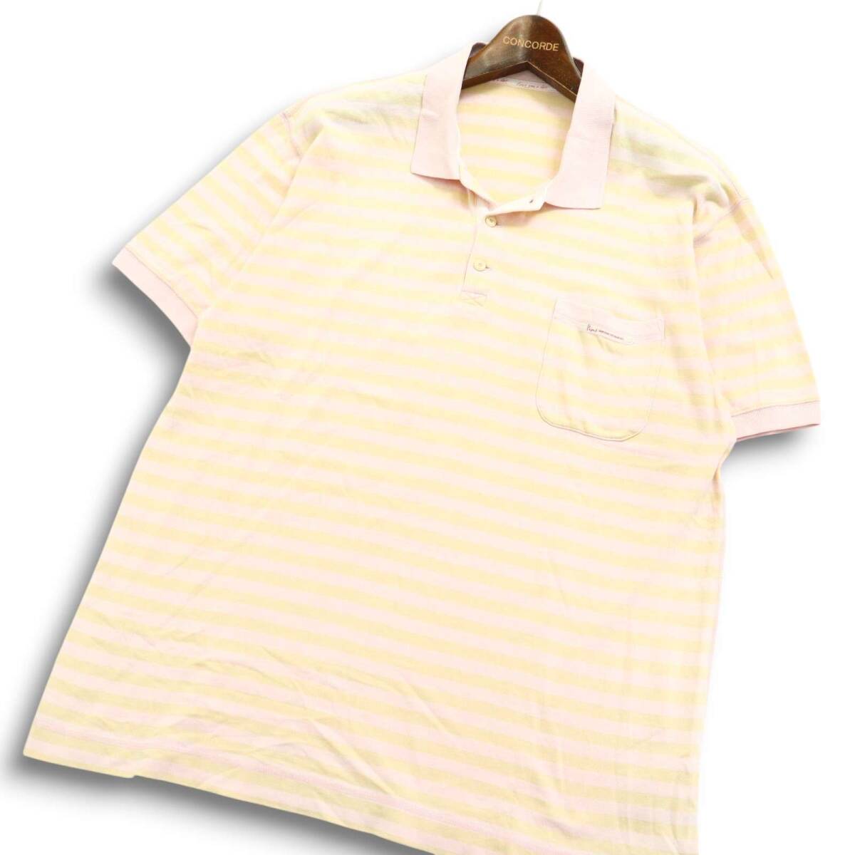 Papas パパス 春夏 ロゴタグ★ 半袖 ボーダー ポロシャツ Sz.L メンズ