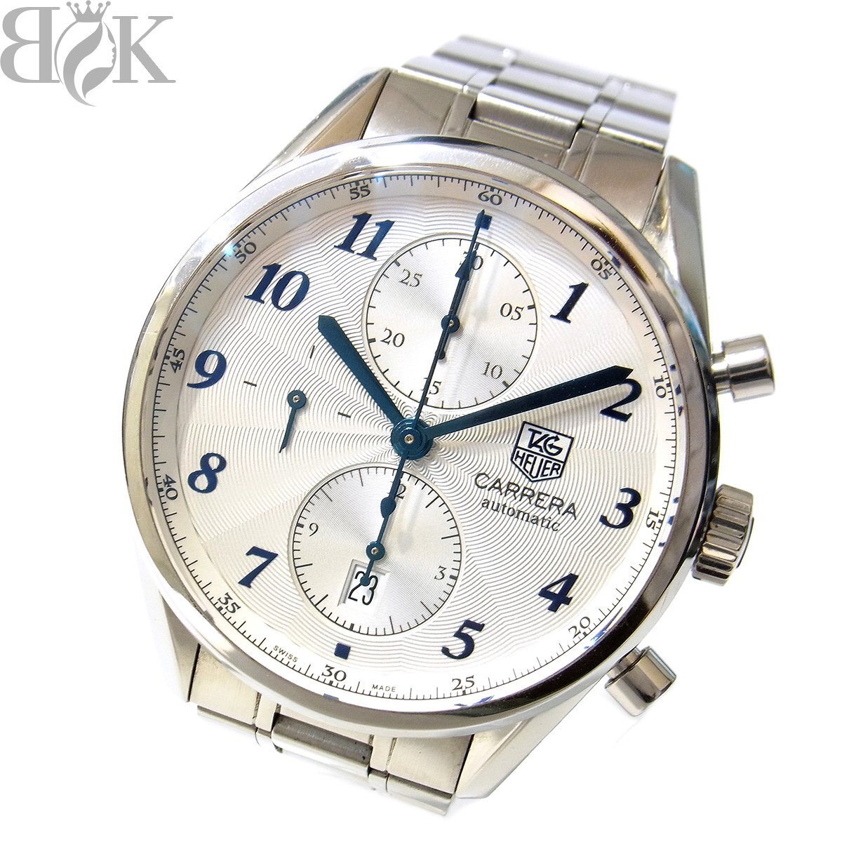 タグホイヤー カレラ ヘリテージ CAS2111 メンズ腕時計 クロノグラフ 裏スケ 自動巻き SS シルバー文字盤 ブルー 動作品 TAGHEUER 〓