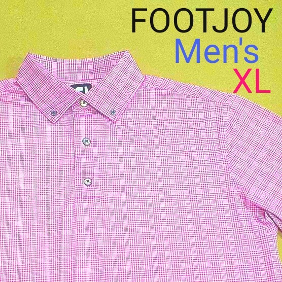 【超美品】FOOTJOY　フットジョイ　半袖ポロシャツ サラサラ生地　ボタンダウン ロゴ刺繍　メンズXL ゴルフ ゴルフウェア ギンガムチェック