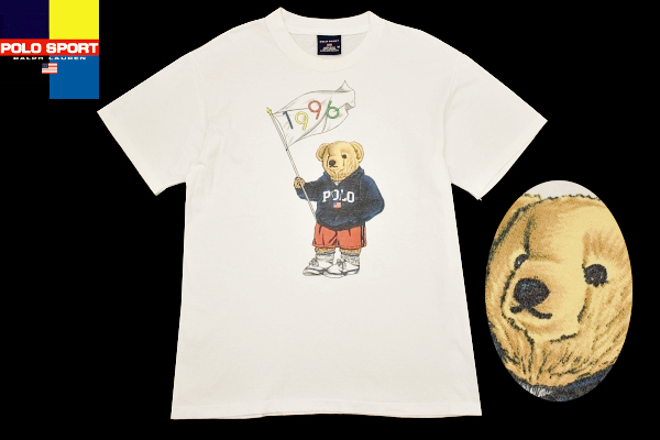 Y-8812★送料無料★POLO SPORT RALPH LAUREN ポロスポーツ ラルフローレン ポロベア★90s アメリカ USA製ヴィンテージ 白 半袖 T-シャツ Ｍ