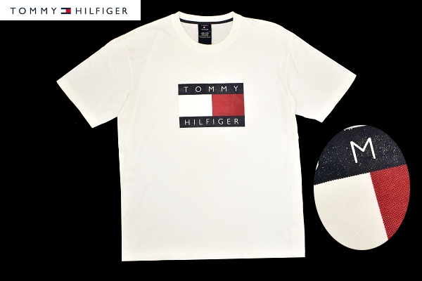 Y-9192★送料無料★美品★TOMMY HILFIGER トミーヒルフィガー★正規品 胸に大きなロゴ デカロゴ 白色 半袖 T-シャツ Ｌ