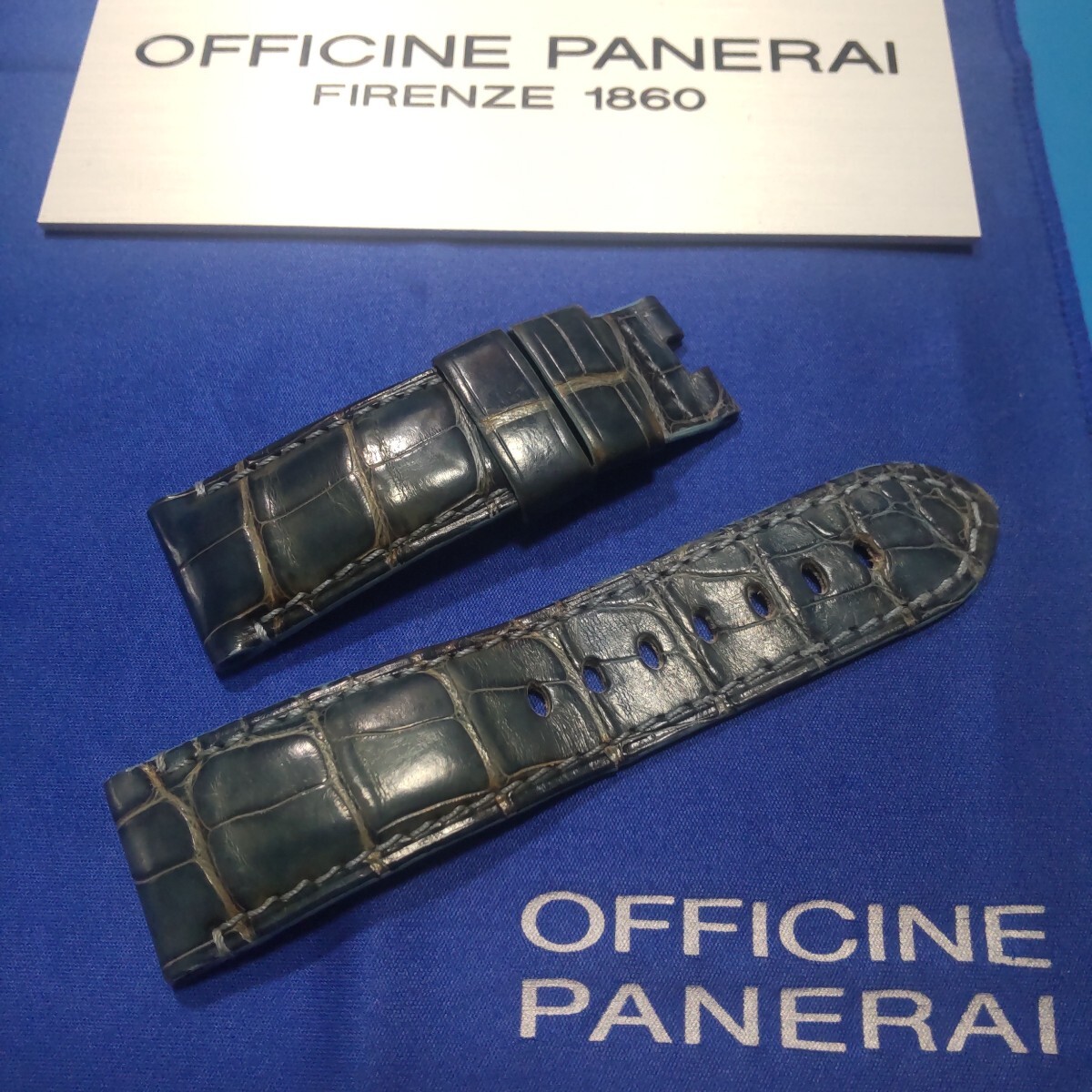 OFFICINE PANERAI 青 ブルー ストラップ 正規 BDR Dバックル 適合 アリゲーター 純正 ベルト クロコ オフィチーネ パネライ 24/22 送料込み