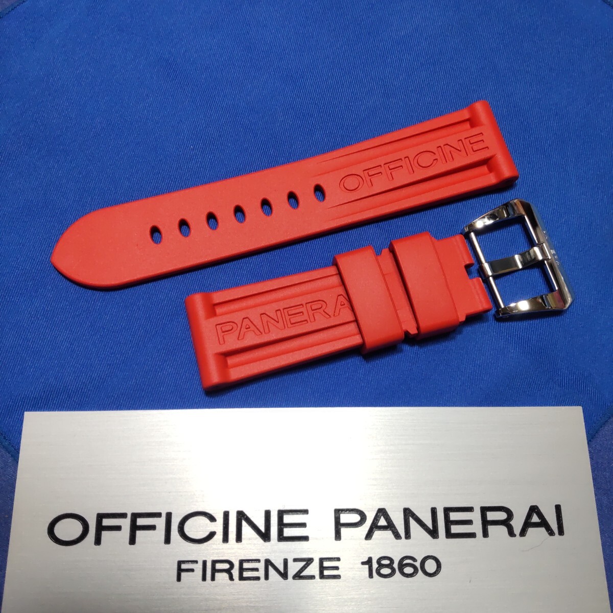 PANERAI 正規 BA 尾錠 PAV00625 ピン バックル ＋ 赤 Red カウッチュー ストラップ 純正 パネライ ラバー ベルト セット 送料込み