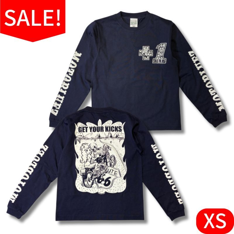 【アウトレットセール】Motobluezオリジナル　GET YOUR KICKS　ロングTシャツ　レディース　XSサイズ　ネイビー