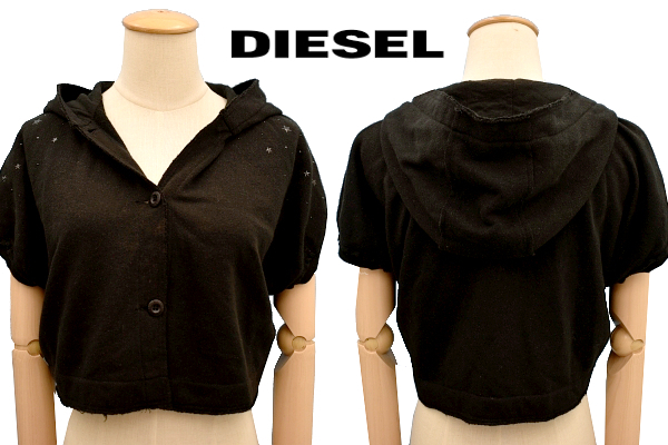 Y-8860★送料無料★DIESEL ディーゼル 00J1LN KYAHJ★正規品 ブラック黒色 星 ラメ 半袖 フーディ ボレロ パーカー S