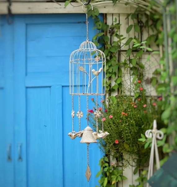 ■新品■ガーデン【鳥　ベル　鳥かご】オーナメント【アイアン】金属【アンティーク】庭　風鈴　飾り　雑貨　オーナメント　ガーデニング