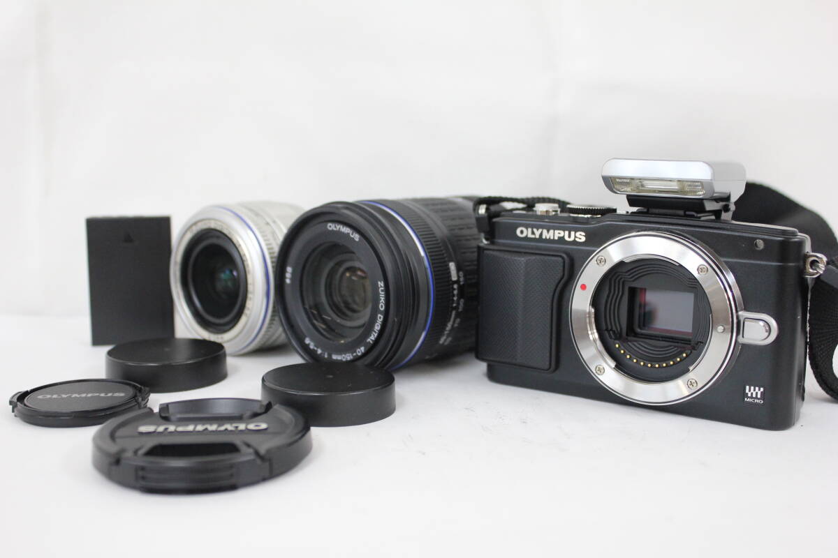 【返品保証】 オリンパス Olympus PEN Lite E-PL5 ブラック 40-150mm F4-5.6 MMF-2 14-42mm F3.5-5.6 バッテリー付き ミラーレス一眼 M7222