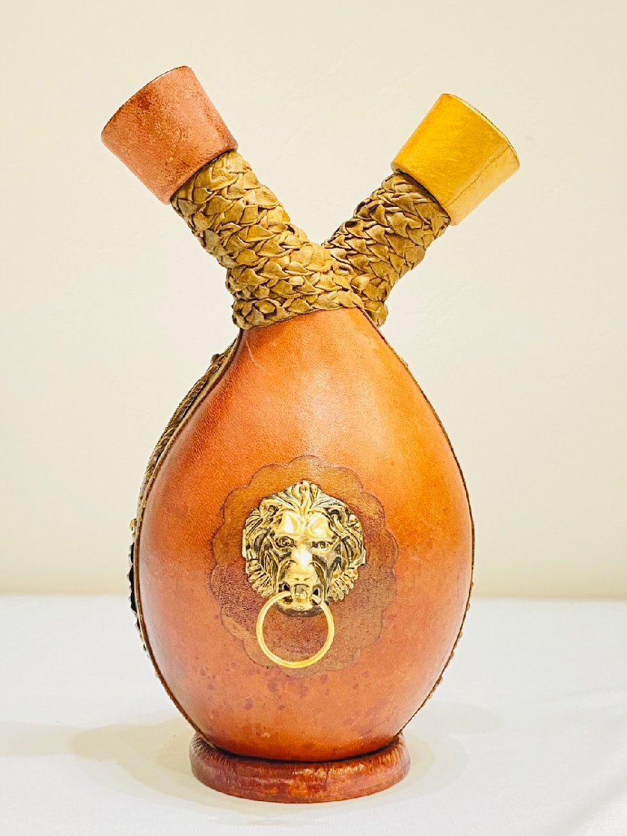 革 ボトル イタリア製 空ボトル 獅子 2ヘッド ヴィンテージ アンティーク インテリア レザー 年代物 置物 酒ボトル