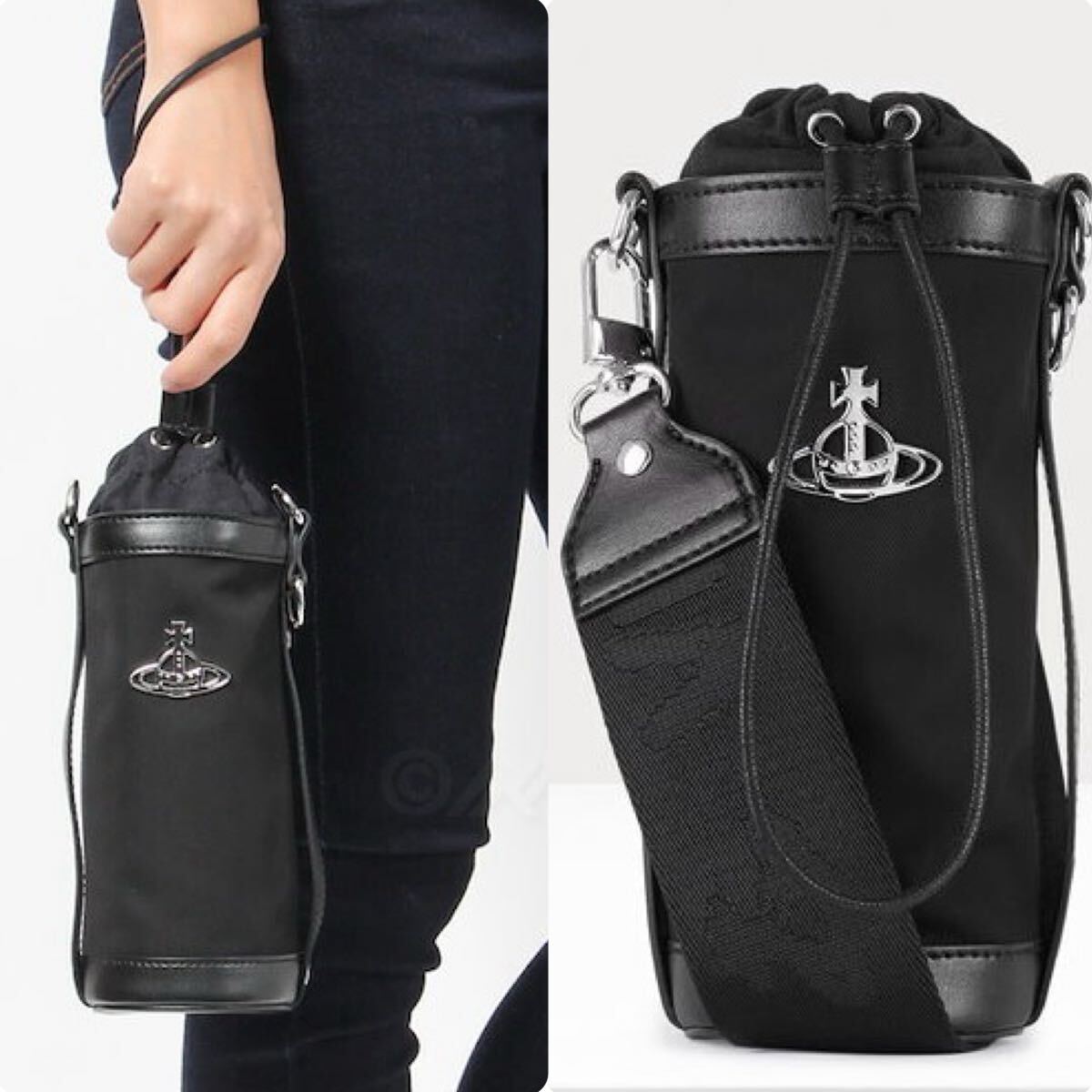 完売品◇VivienneWestwood RE-NYLON BOTTLE HOLDER 黒 水筒 ボトルホルダー ナイロン 2way ショルダーバッグ　水筒バッグ