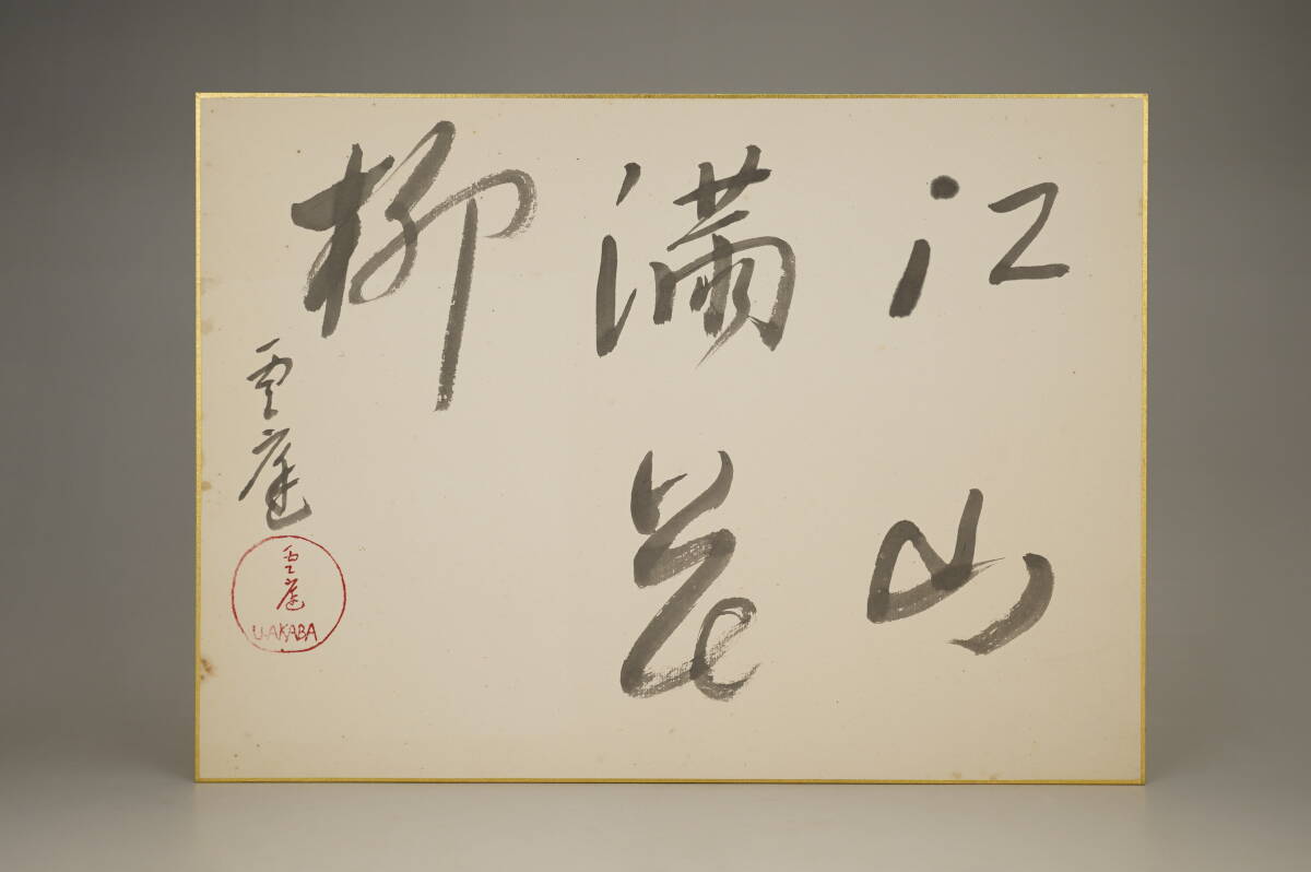 真作◆赤羽雲庭◆関東書道家蔵出 「江山満花柳」 肉筆紙本 色紙　257-90検：青山杉雨 桑原翠邦 比田井天来 上田桑鳩 掛軸