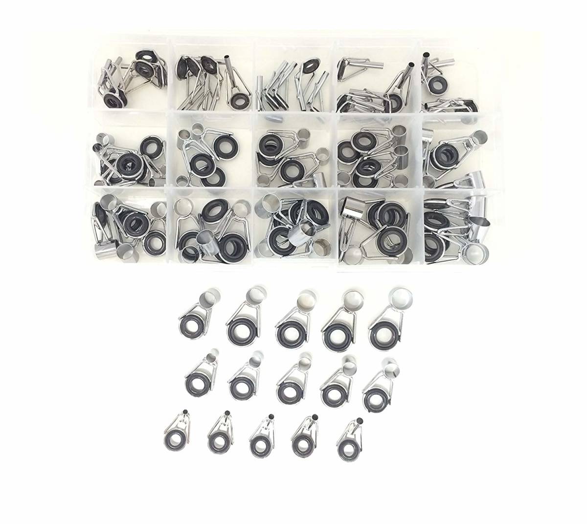 ステンレスガイドセット　ガイド修理　ガイド交換　ガイド補修用キット　75個セット　ロッドガイド　スライドガイド　バス釣り