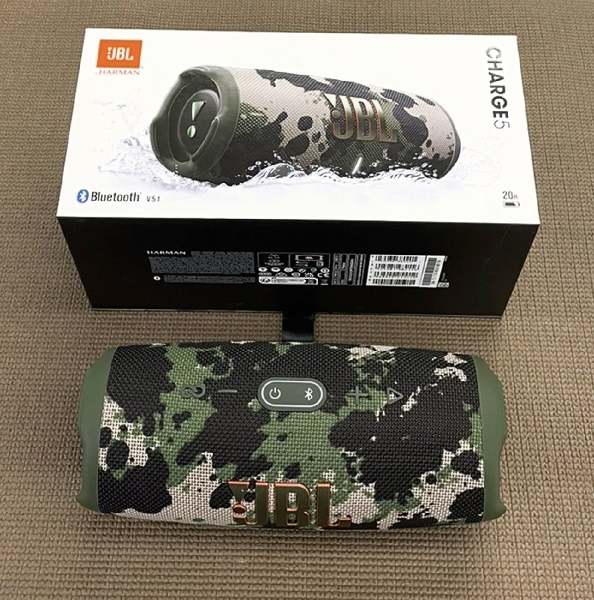 美品 JBL CHARGE5 Squad モバイルバッテリー機能付きポータブル防水スピーカー Bluetooth ワイヤレス 迷彩 カモフラージュ