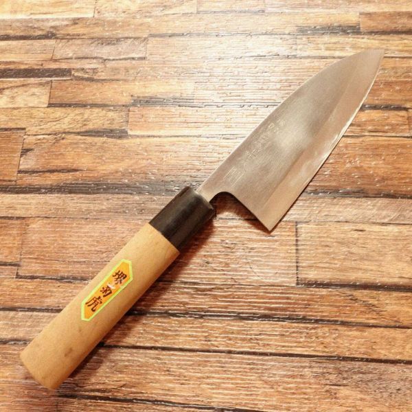 堺菊虎 出刃包丁 研ぎ済 ハガネ 特上 シール付き 140mm