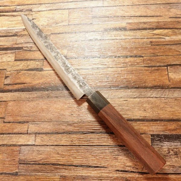 新見 松水 柳刃包丁 研ぎ済 水牛八角柄 刺身包丁 筋引き 万能 黒打ち 新見松水 大 AS 武田松水作 ささの刃 未使用保管品 225mm