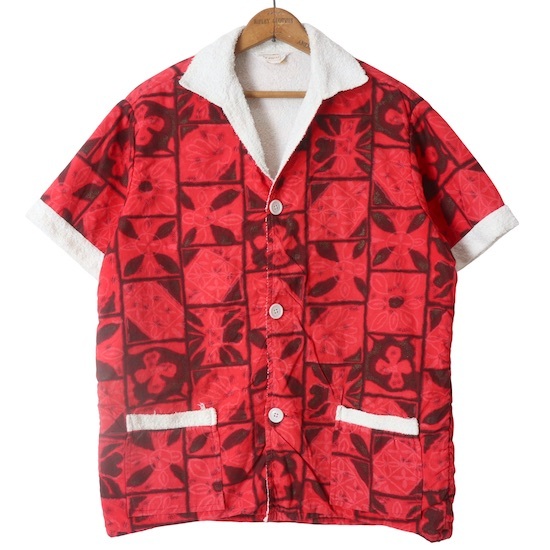 BRENT■イタリアンカラー パイルシャツ ビーチシャツ レッド/M 60S VINTAGE 古着 アロハ