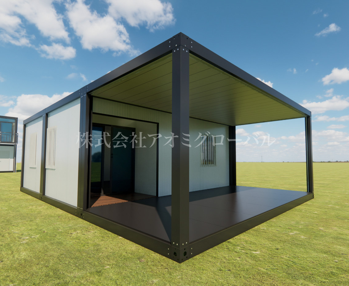 延べ33畳コンテナ 外部エントランス付き 3×6ｍを3連結 W6×Ｄ9ｍ オーダーメイド プレハブハウス 新品 現地組立式 関西から全国OK