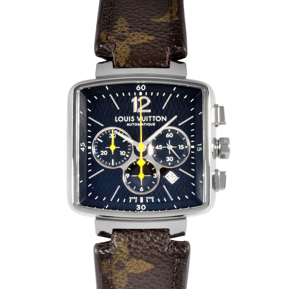 ルイヴィトン LOUIS VUITTON Q212G スピーディ クロノグラフ 腕時計 自動巻 ネイビー文字盤 RV4196 スクエア モノグラム レディース