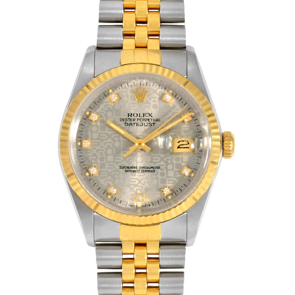 ロレックス ROLEX 16013G デイトジャスト R番(1987年製造) メンズ腕時計 シルバー/プリントコンピューター文字盤 SS×YG 10Pダイヤ