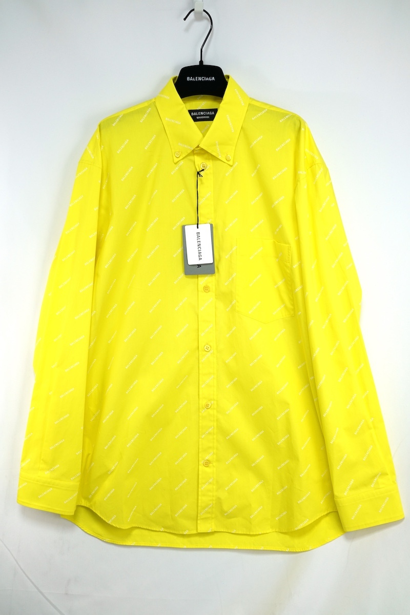 BALENCIAGA バレンシアガ オール オーバー ロゴ 長袖シャツ イエロー 37サイズ 534333 TBL96