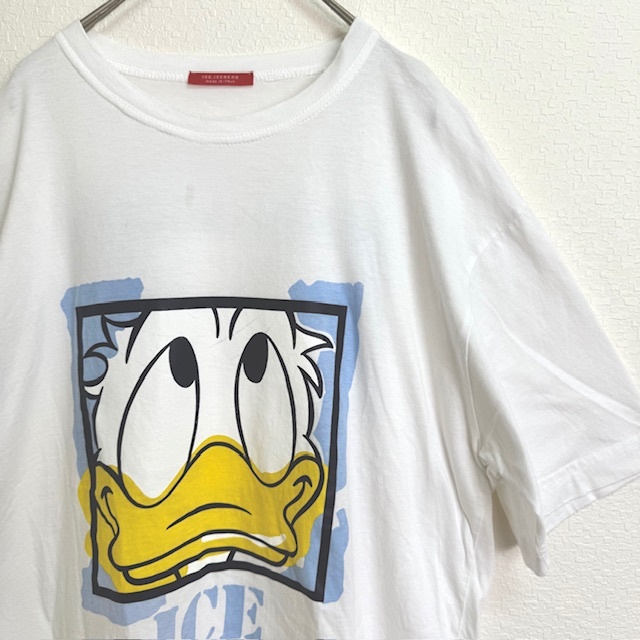 ICE ICEBERG アイスバーグ Disney ディズニー ドナルドプリント半袖Tシャツ カットソー ITALY イタリア製 ホワイト M拍卖