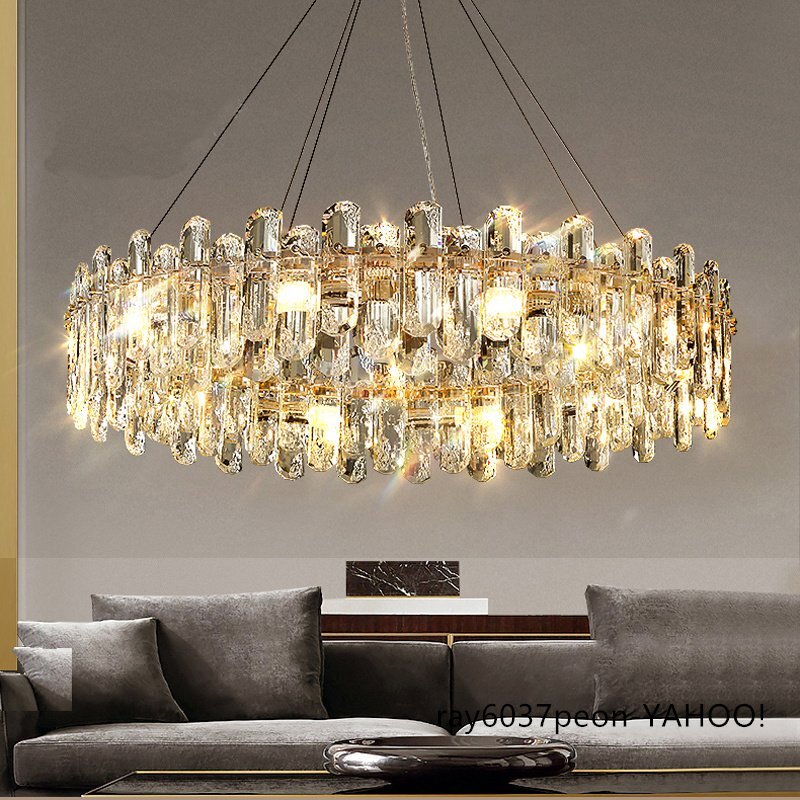 豪華ゴールド仕様 クリスタルエンパイヤシャンデリア 吊り下げLED照明 天井ライト 輸入K9水晶 φ80cm E14×12灯