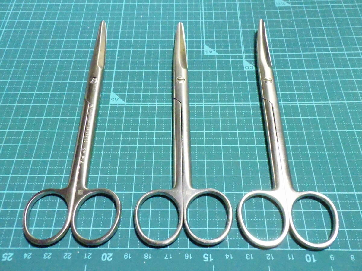 Y928#動作品 Mizuho 2412X ハサミ　はさみ 鉗子 ステンレス 医療器具　動物病院 外科 手術 （鉗子　鑷子　持針器　剪刀　開創器）3点セット