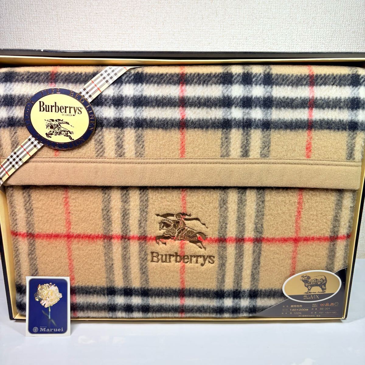 美品未使用　 Burberrys BURBERRY バーバリー　 純毛毛布　ラムMIX ノバチェック　ベージュ　西川産業
